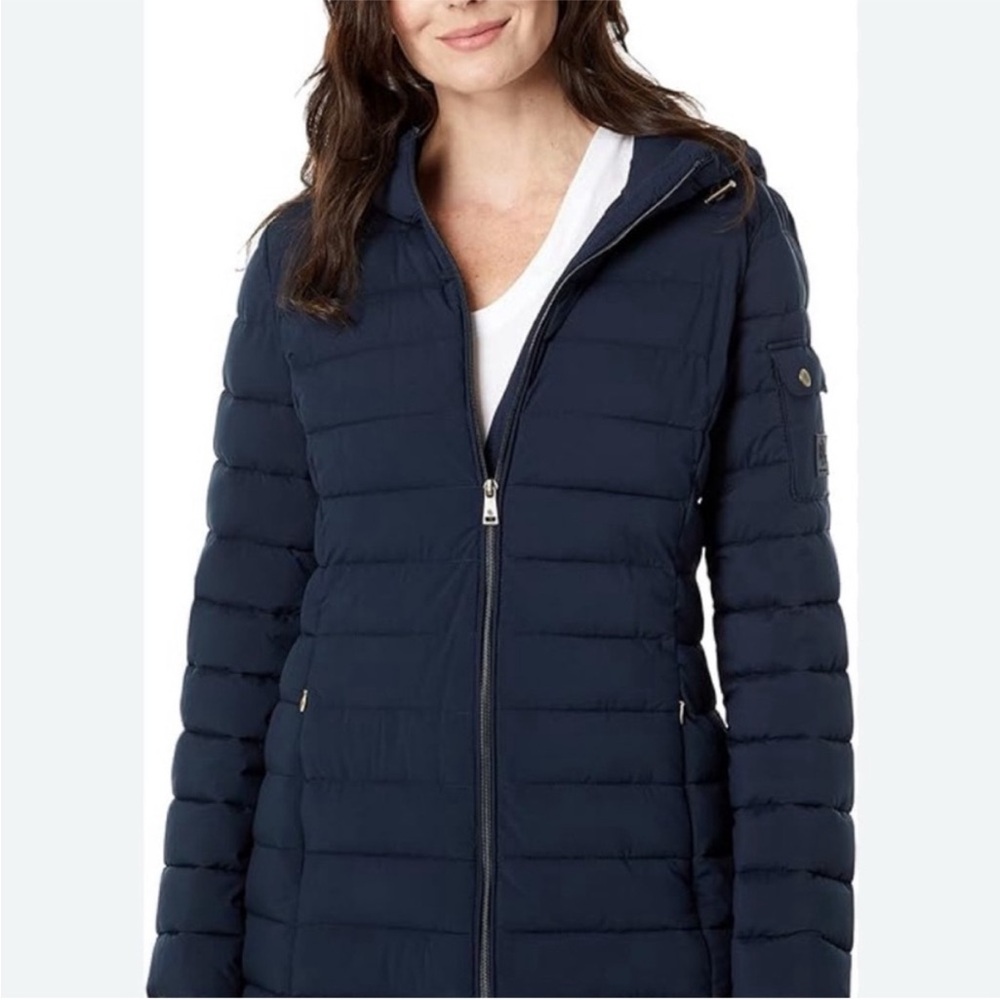 Lauren Ralph Lauren Puffer Pocket long coat Women's Large Navy, Hooded MSRP $180